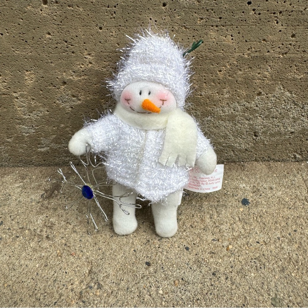 Vtg Russ White and Silver Snowman Plush Ornament